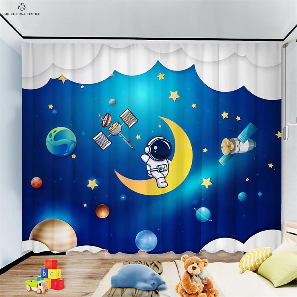High Light-Proof Heat-Insulating Curtains, Cartoon Universe, Children's Room, Bedroom, Living Room, Balcony Window 2PCS