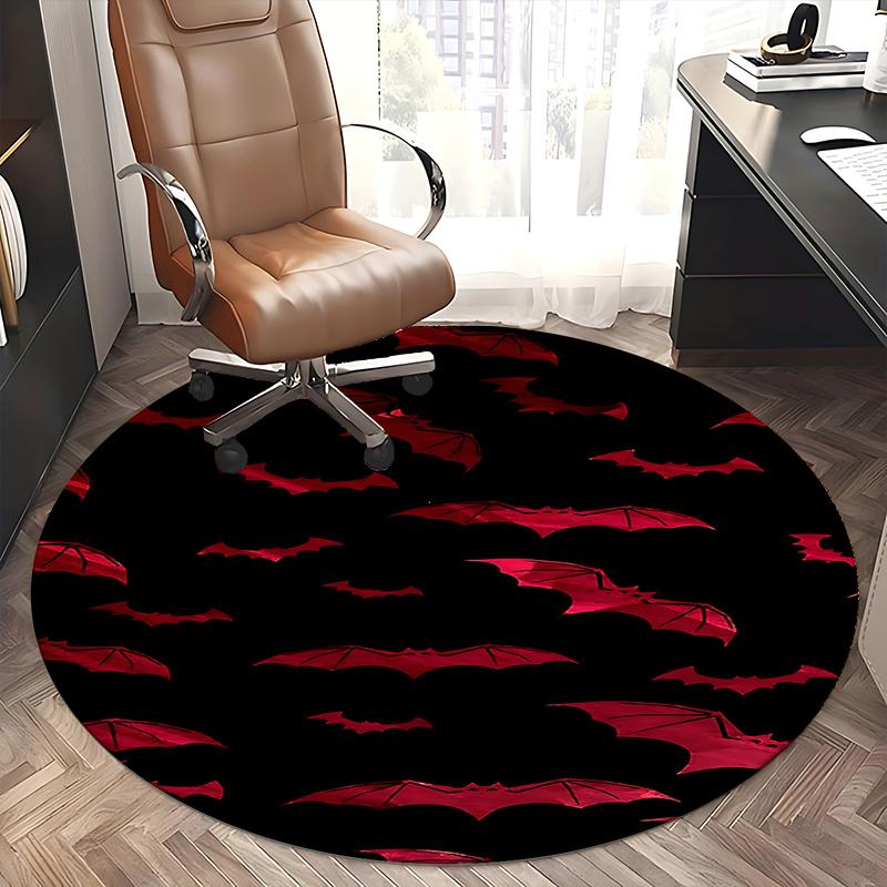 Red Bat Pattern Chair Mat - Round Carpet for Home Decor, Office Use, Living Room, Bedroom, Gift Idea0497b