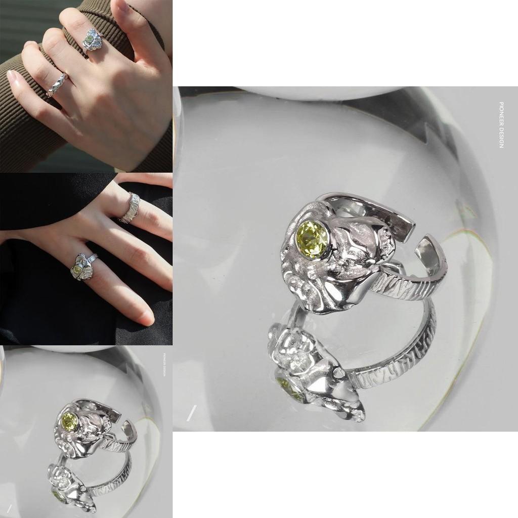 Adjustable Chic Open 925 Sterling Silver Ring With Sparkling Diamondlike Details And Contemporary Aesthetic