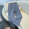 Women's Light Blue Plush Elastic Waist Wide-Leg Jeans, 2025 Spring/Autumn, Thickened, 9/10 Straight Leg.
