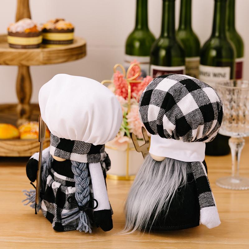 Adorable Chef's Day Black And White Checkered Rudolph Doll Plush Elf Gnome Dcor
