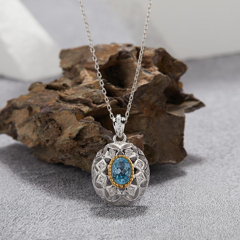 S925 Sterling Silver Natural Citrine Peridot Garnet Topaz Colored Treasure Necklace Women'S Oval Pendant
