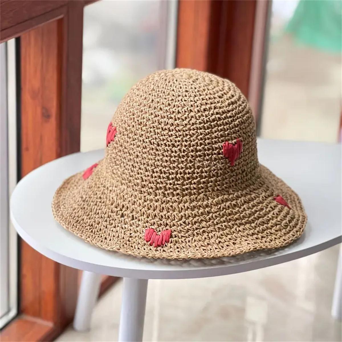 

An Insta-style wavy edge large eaves straw fisherman hat women s summer braided love straw hat holiday beach breathable sunshade