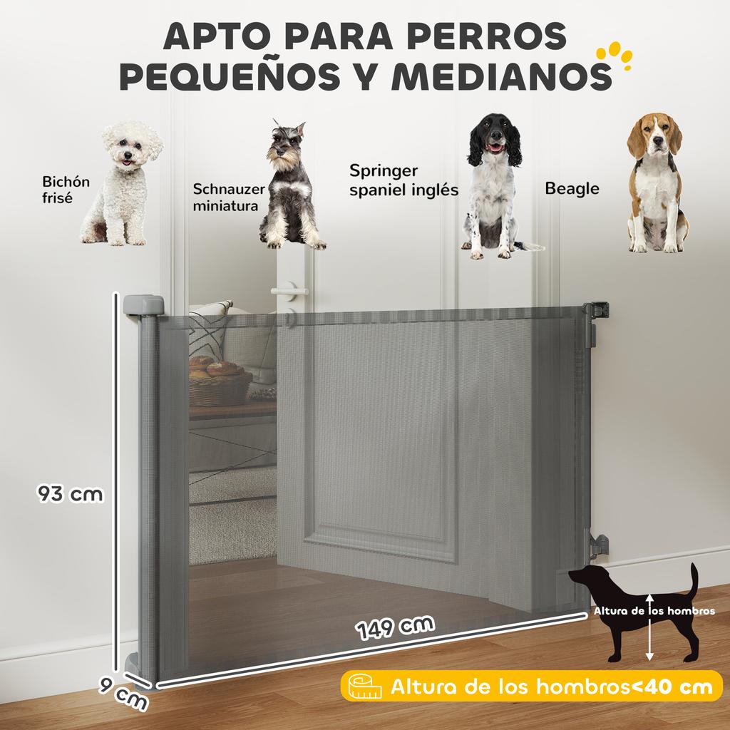 Retractable Dog Safety Gate, up to 140 cm Wide, Stairs, Doorways, Grey