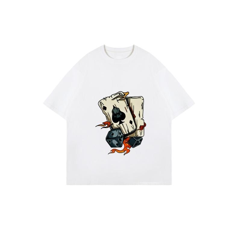 Oversized T-Shirt Black Poker Cards and Dice Flame Print Casual Streetwear Fashion Women's Top