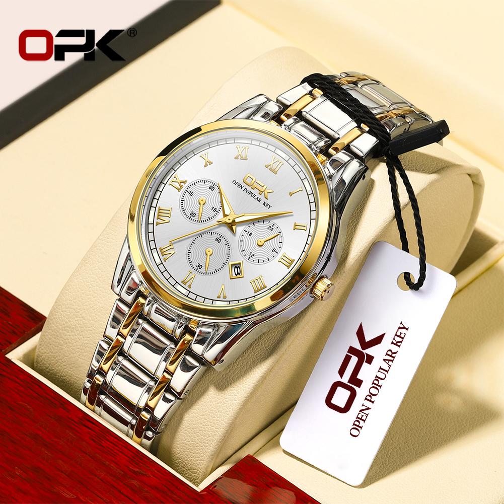 OPK 8119 Classic Chronograph Men Watch Calendar Luminous Stainless Steel Waterproof Quartz Man Business Wristwatch