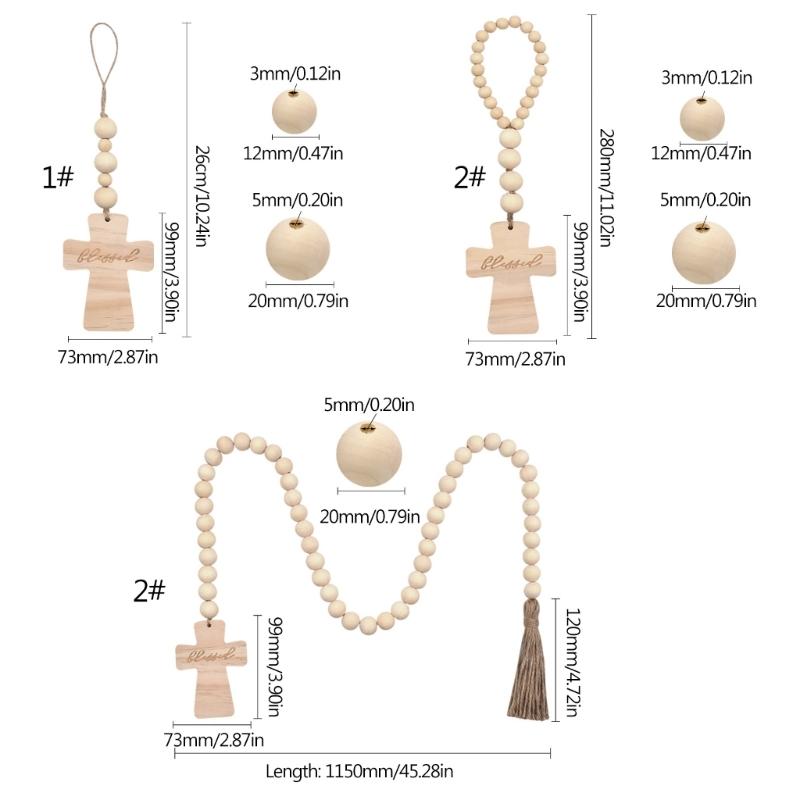 Cross Wood Bead Garlands with Tassels Decorative Birthday New Year Party Decor