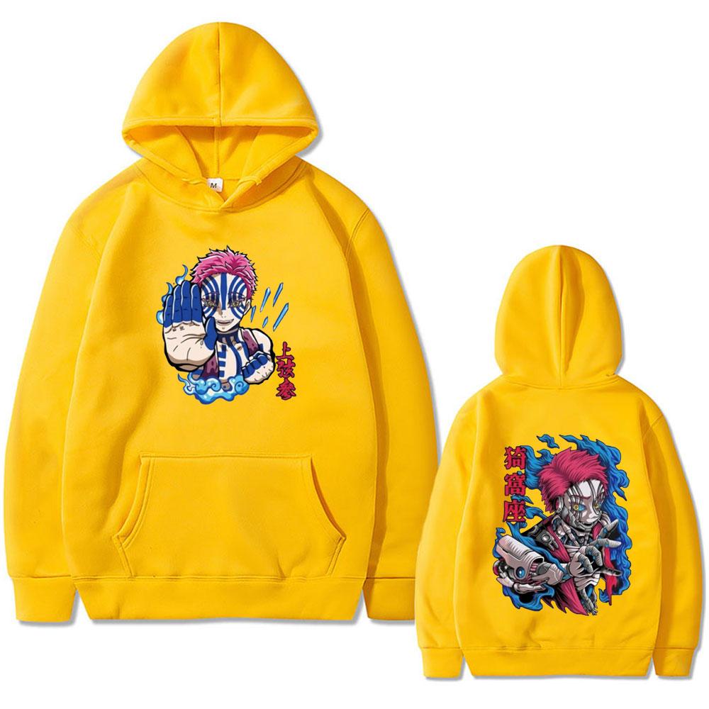 Anime Demon Slayer Akaza Double Sided Print Hoodie Men Women Clothing Cartoon Oversized Pullover Fleece Sweatshirt