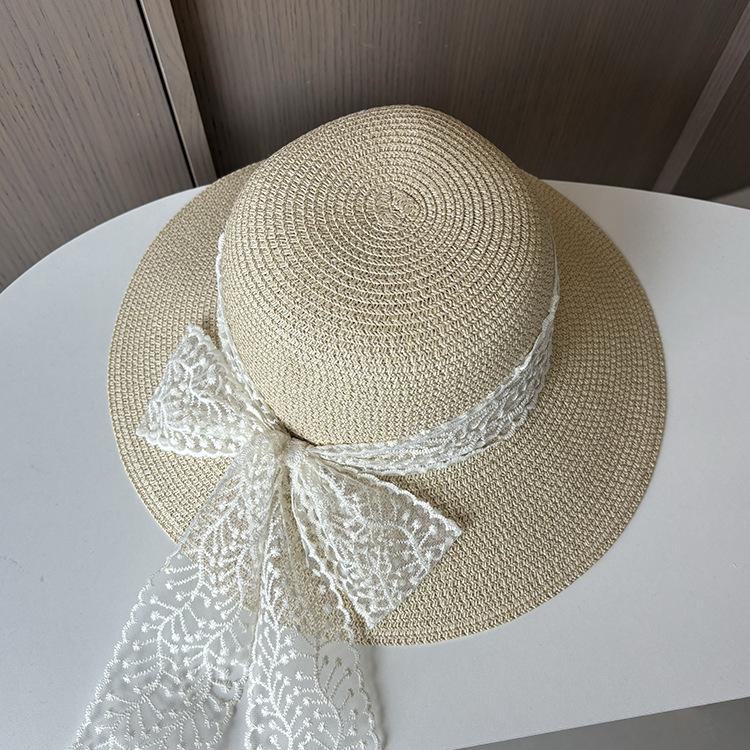Lace Bow Straw Woven Fisherman's Hat Women Summer Travel Sun Protection Sun Hat Seaside Beach Hat Straw Hat