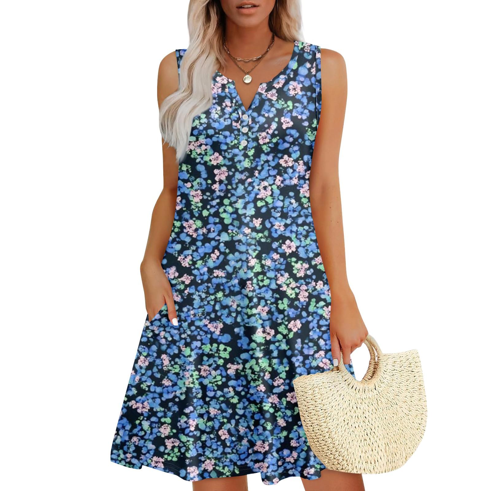 

Жіночі літні сукні з V-подібним вирізом без рукавів Сарафани Сукня з кишенями XXL