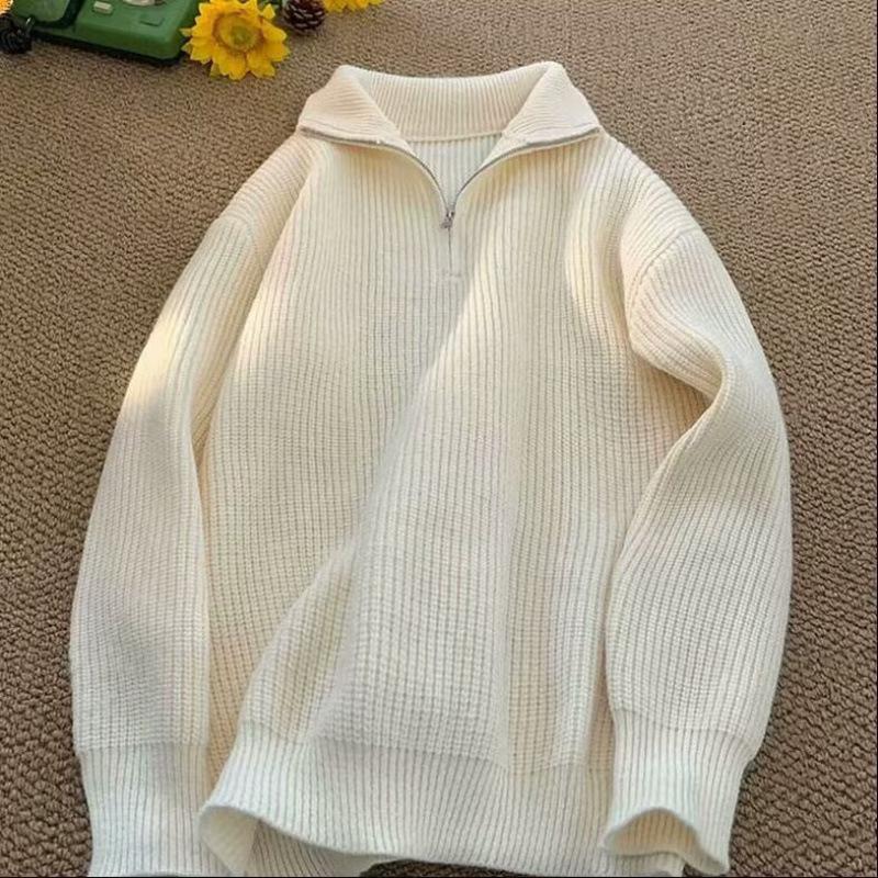 Autumn Winter Fashion Long Sleeve Stand Up Collar with Half Zipper Sweaters Men's Clothing Casual All-match Knitting Tops