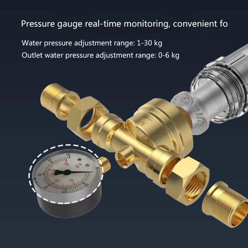 Universal 3/4inch Or 1/2inch Threaded Backwash Sediment Filter with Pressure Gauges for Whole Houses Water Systems