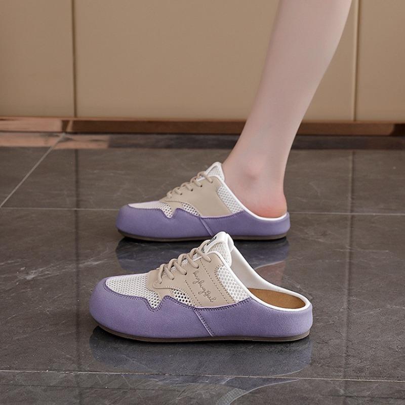 Fashion Summer Women's Shoes Fashion BaoTou Half Slippers Mesh Breathable Casual Shoes Walking Flat Slippers for Women Non Slip sneakers
