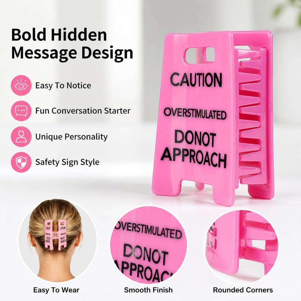 Caution Over Simulated Hair Clip Funny Warning Sign Hair Claw Clip Purple
