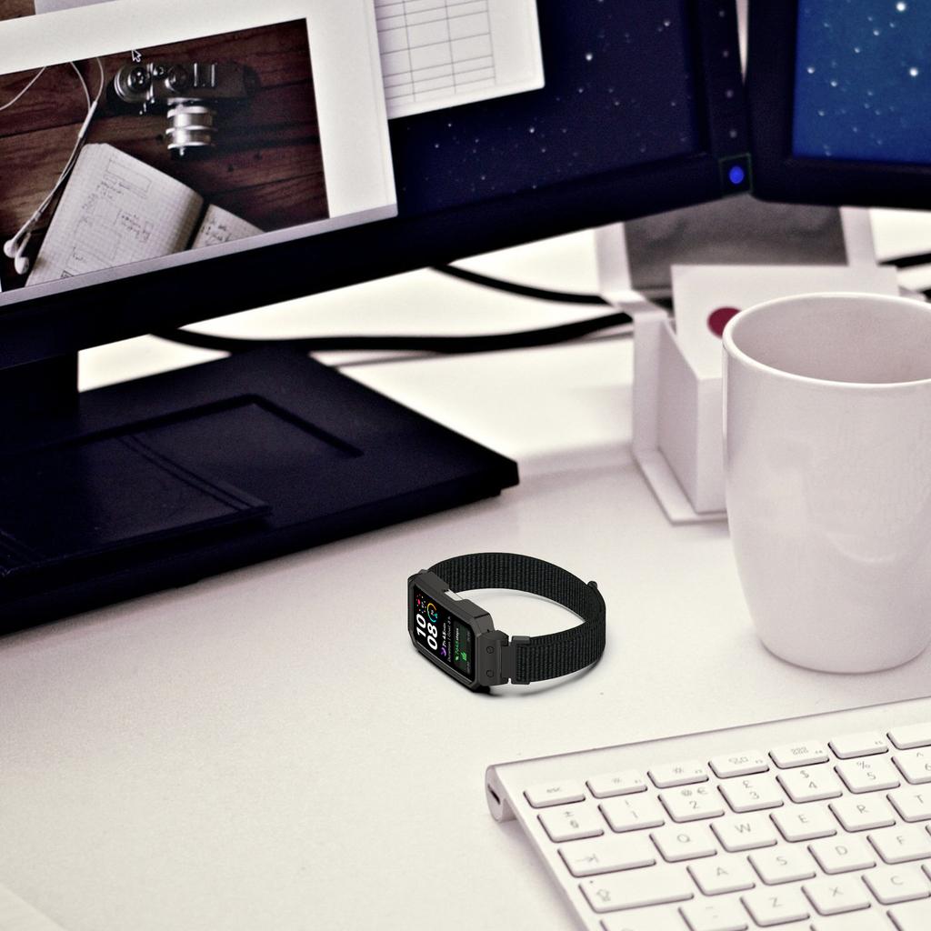 Armband für Huawei Band 10/10 NFC/9/9 NFC/8/8 NFC Klettverschluss Nylonarmband mit Metallgehäuse