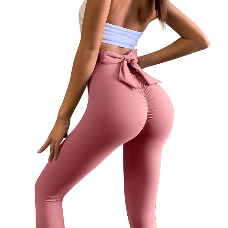 Womens High Waist Yoga Pants Bow Butt Lift Tight Fitness Leggings Quick Dry Sports Activewear