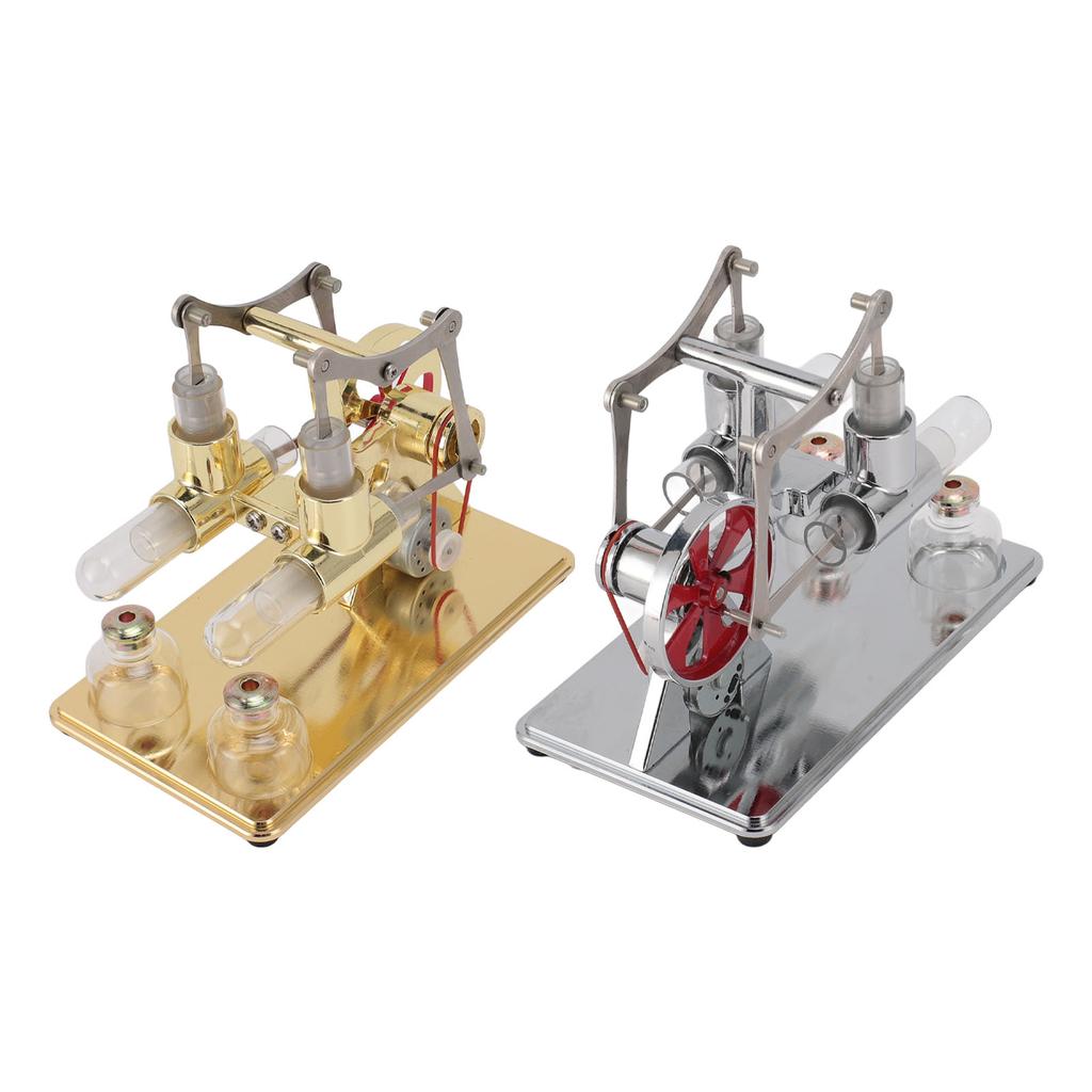 Stirling Engine Model Kit Early Educational Double Cylinder All Metal Wooden Base Stirling Engine Mo
