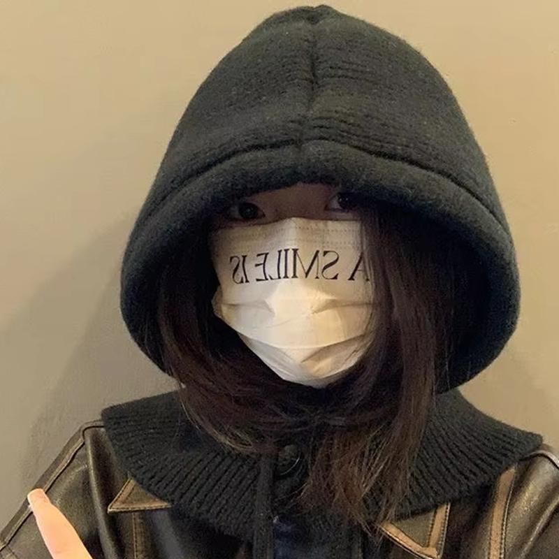1 Stück Winter warm winddicht Hüte und Schal Set mit Knopf Schal Sturmhaube Mütze Warmes Nacken Set Damen Gestrickter Pullover Hut Gothic Y2k