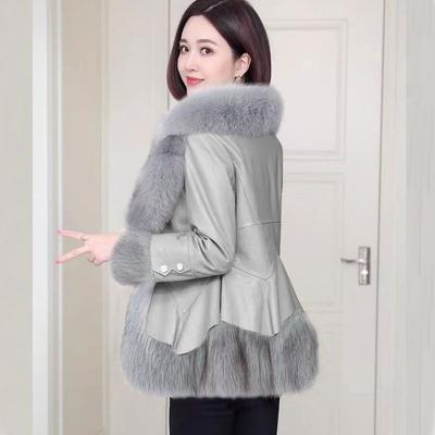 Lederjacke Damen neu Daunen Baumwollkleidung schlank Imitat Fuchspelz Baumwollmantel Mantel Wintermode