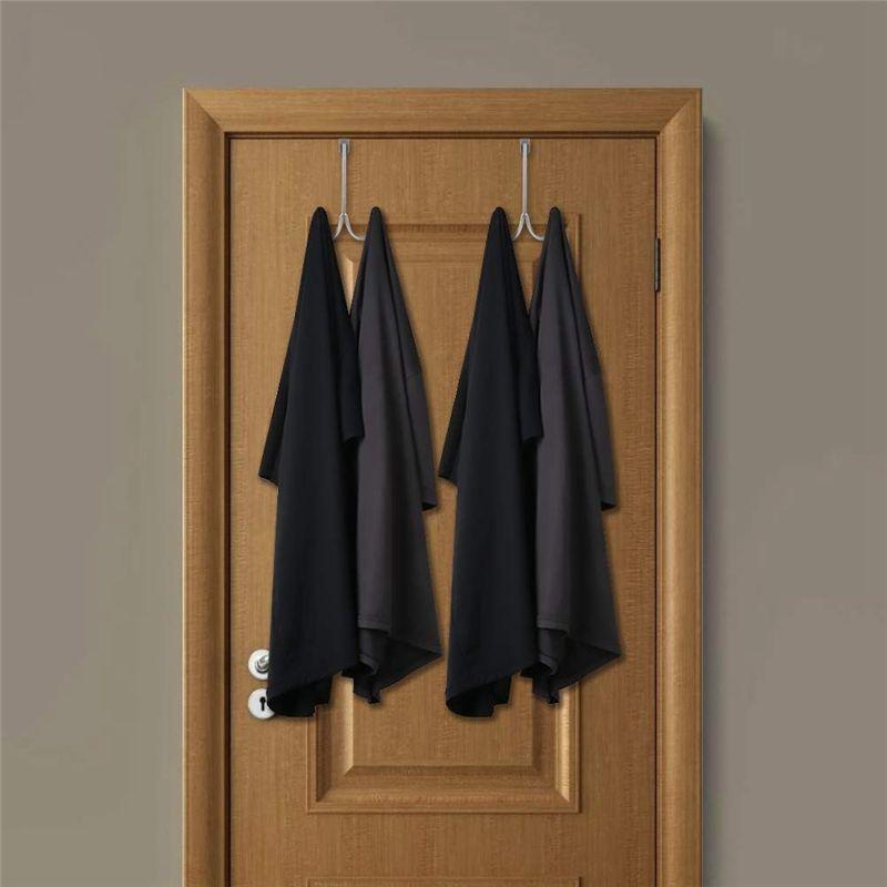 AEE4-2Packs Over The Door Double Hanger Hooks, Metal Twin Hooks Organizer For Hanging Coats, Hats, Robes, Towels- Silver