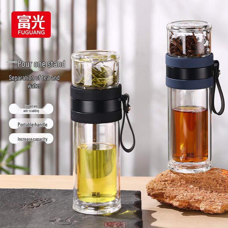 Fuguang Double Wall Tea Infuser Glass Travel Mug