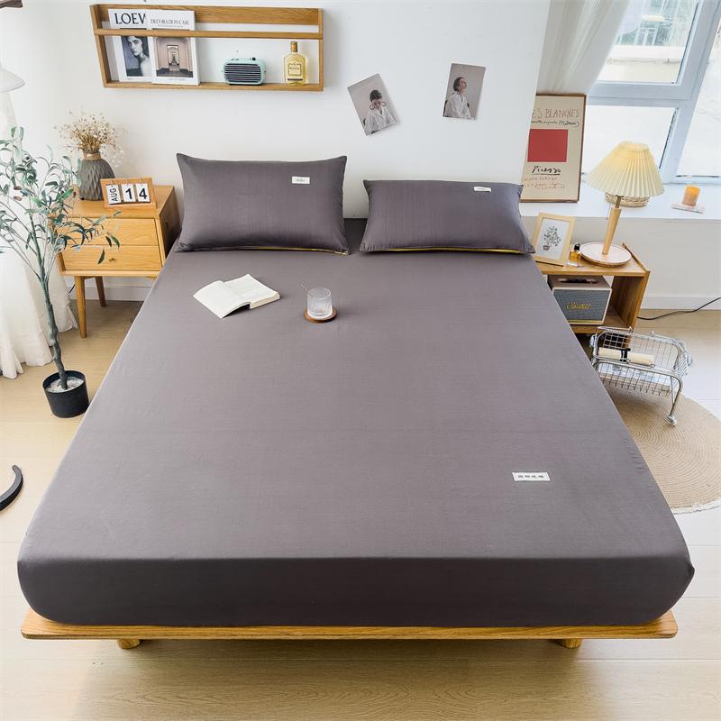 100% Cotton Solid Color Fitted Sheet 3Pcs Mattress Cover with Elastic Band Skin-friendly Soft Home Hotel Queen Size Bedding Set