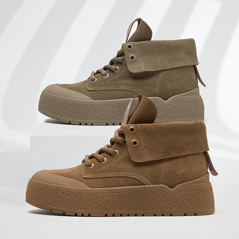 Popular leather Martin boots, women's cattle cashmere heightened platform locomotive boots, outdoor kicks can't be broken, and big yellow boots are