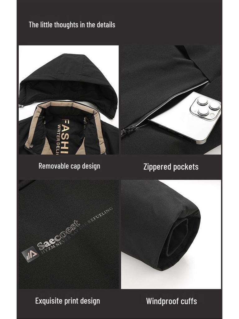 Graphene Thickened Men's Cotton Jacket with Detachable Hood - Warm Winter Casual Outerwear