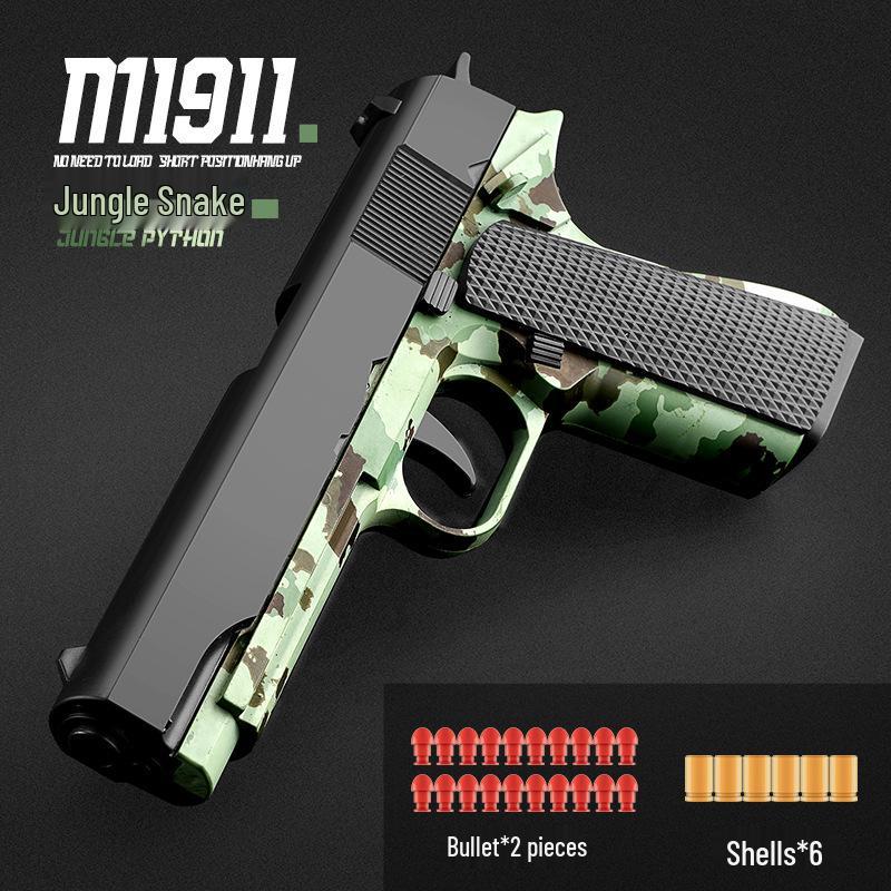 Mingjiangtang 1911 Soft Bullet Toy Gun for Kids - Continuous Fire Revolver Gun with Ejection Feature, Ideal for Boys.