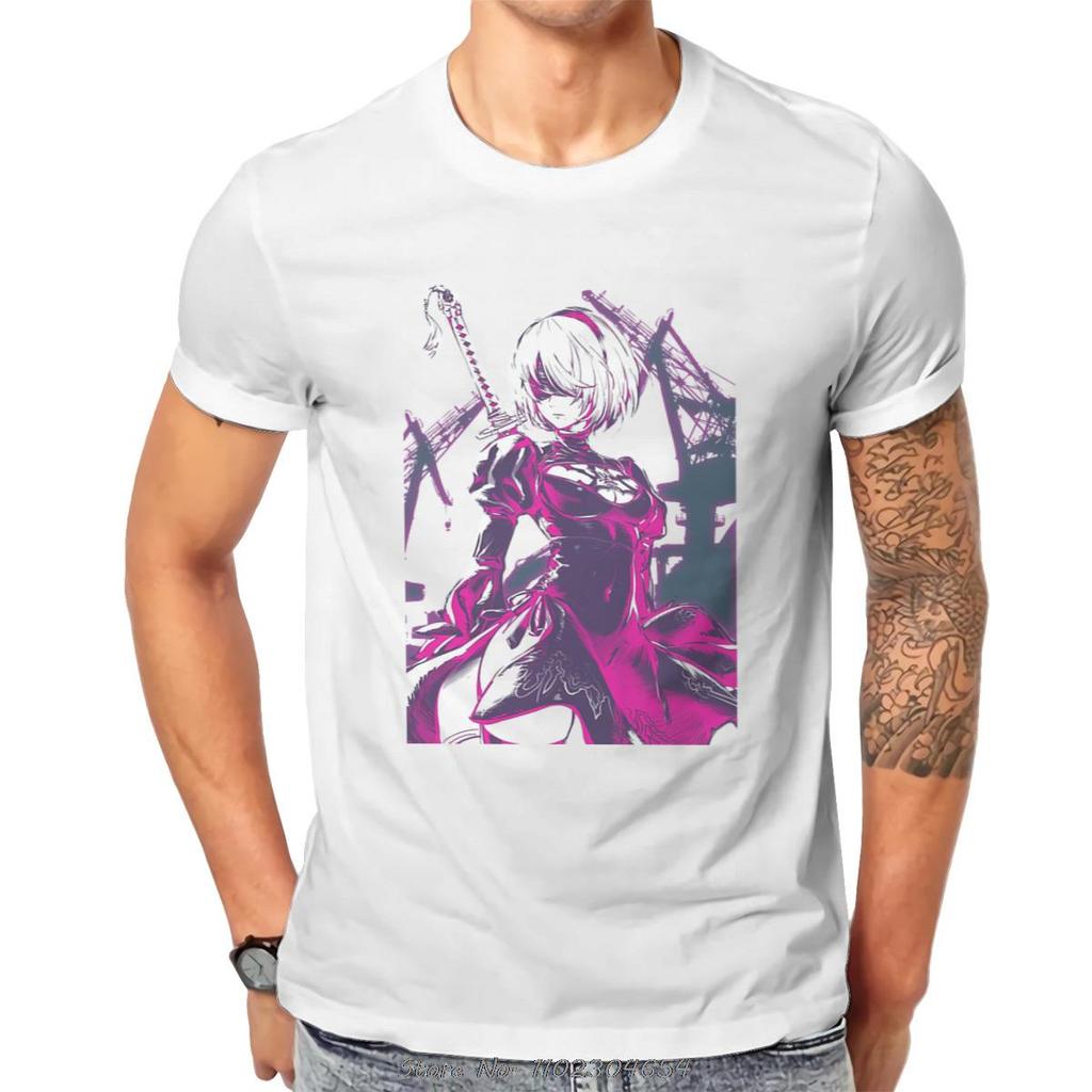 2025 High Quality O-Neck Cotton Neon Print High Quality T-Shirt NieR Automata Sleeve Short T-Shirt Tees Harajuku Streetwear