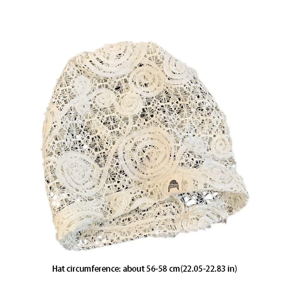 Retro Embroidered Lace Hat Breathable Thin Weave Knitted Cap Spicy Girl Korean Style Flower Pile Hat Spring Summer