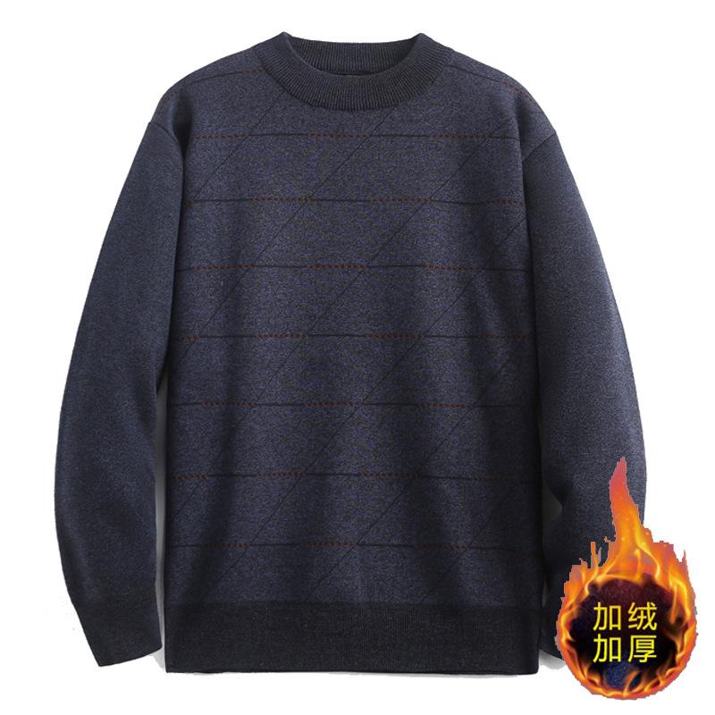 Men S Round Neck Fleece Pullover Knit Sweater Loose Fit Winter Inner Wear