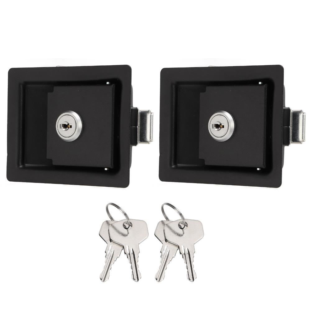 2 Pcs Replacement Lock Carbon Steel RV Handle Latch Black With Keys Toolbox Cabinet Lock Zinc Alloy RV Door Lock Trailers