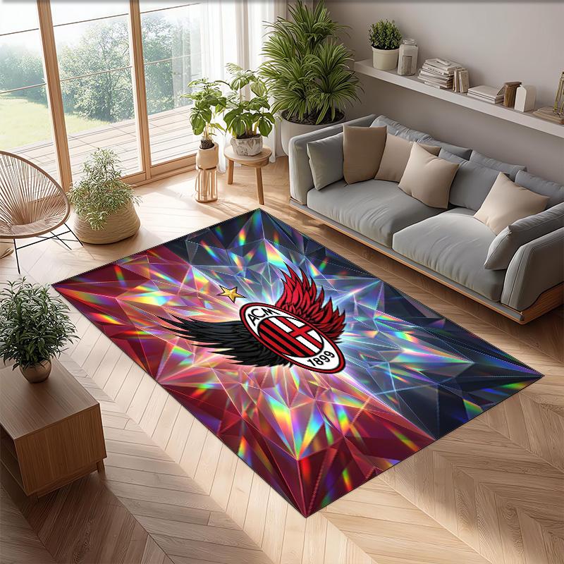 Tappeto in Flanella Stampato AC Milan Antiscivolo Morbido Poliestere Tappeto per Pavimento Tappetino Decorativo da Interno per Camera da Letto Soggiorno Divano Sala Giochi Decorazione Casa