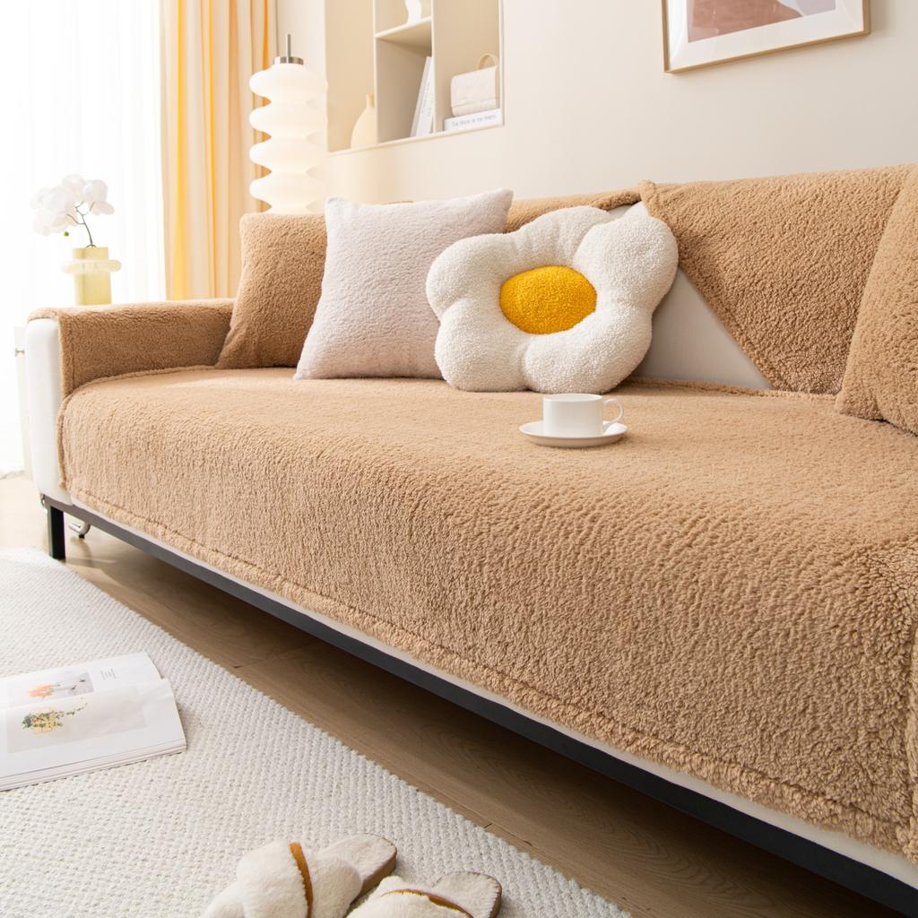 Embroidery Sherpa Fleece Sofa Cover Non-slip Soft Sofa Towel Couch Cushion for Living Room Modern Home Decor