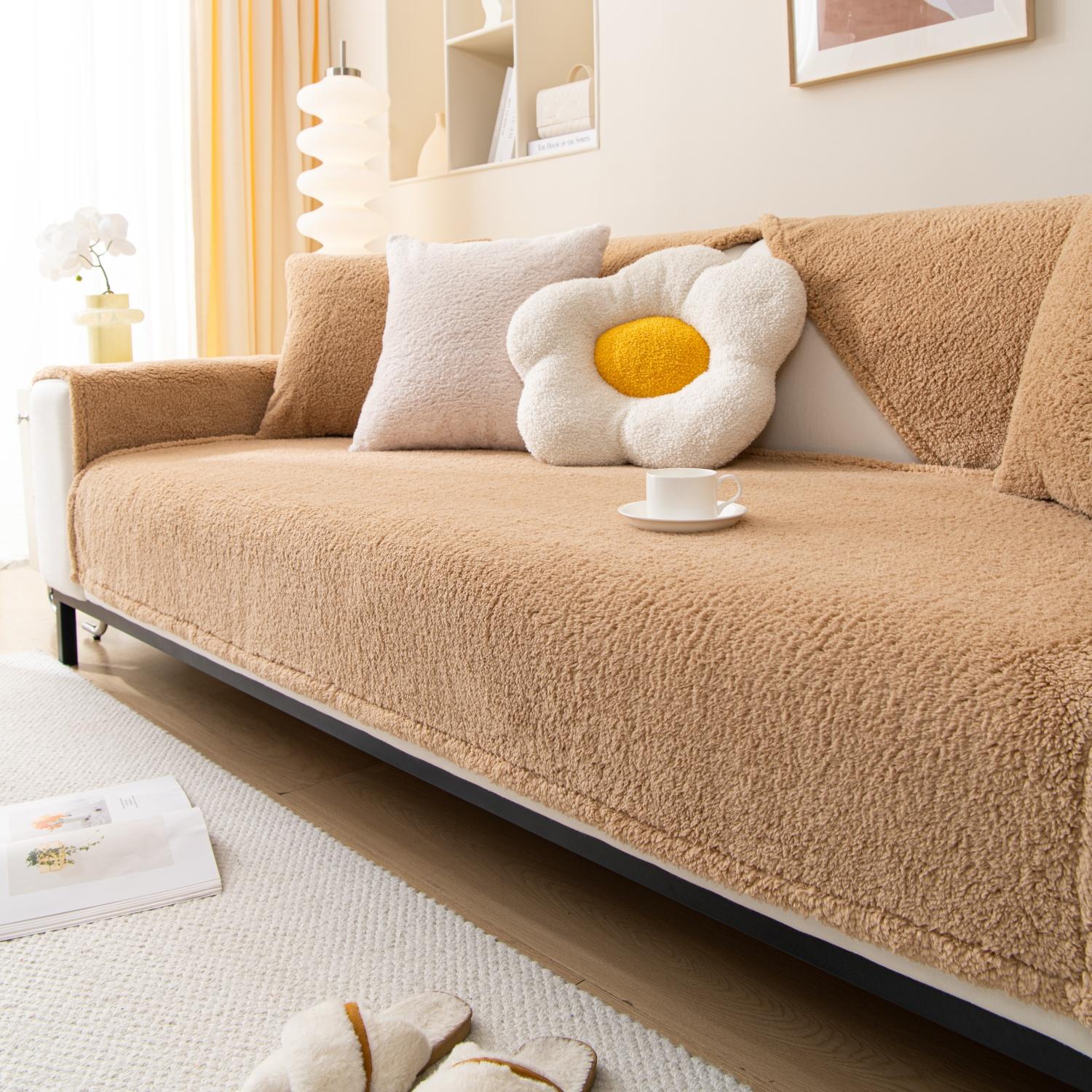 

Embroidery Sherpa Fleece Sofa Cover Non-slip Soft Sofa Towel Couch Cushion for Living Room Modern Home Decor 70*70cm верблюд