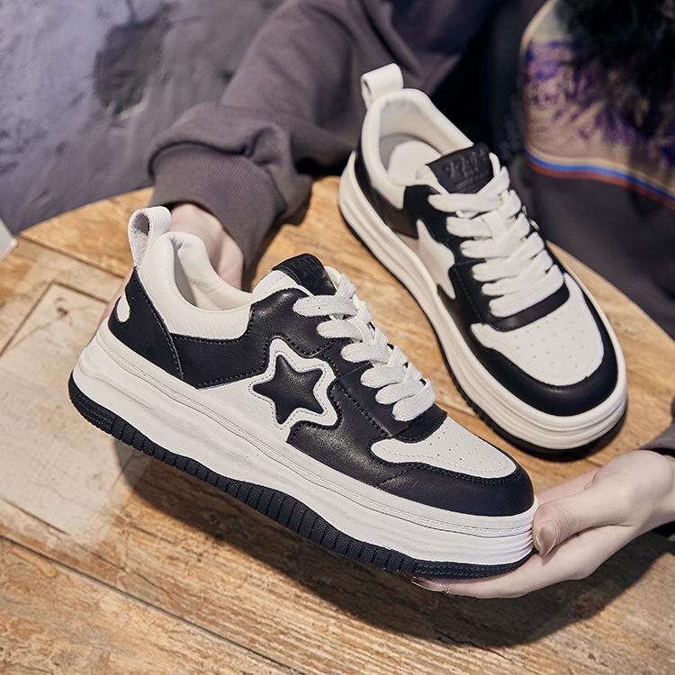 Star Leather Little White Shoes Spring and Summer Versatile Color Matching Casual Board Shoes Platform Dissolving Sports Shoes Women
