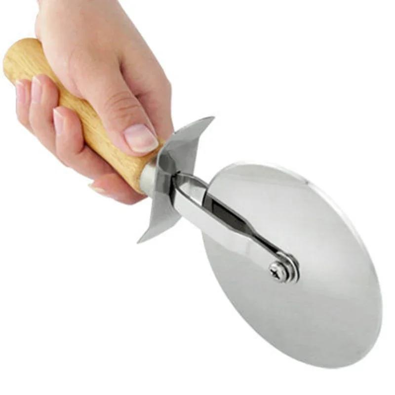 Stainless Steel Pizza Cutter Wooden Handle Pastry Dough Cutter Baking Supplies Cutting Wheel Slicer Kitchen Accessories Shovel