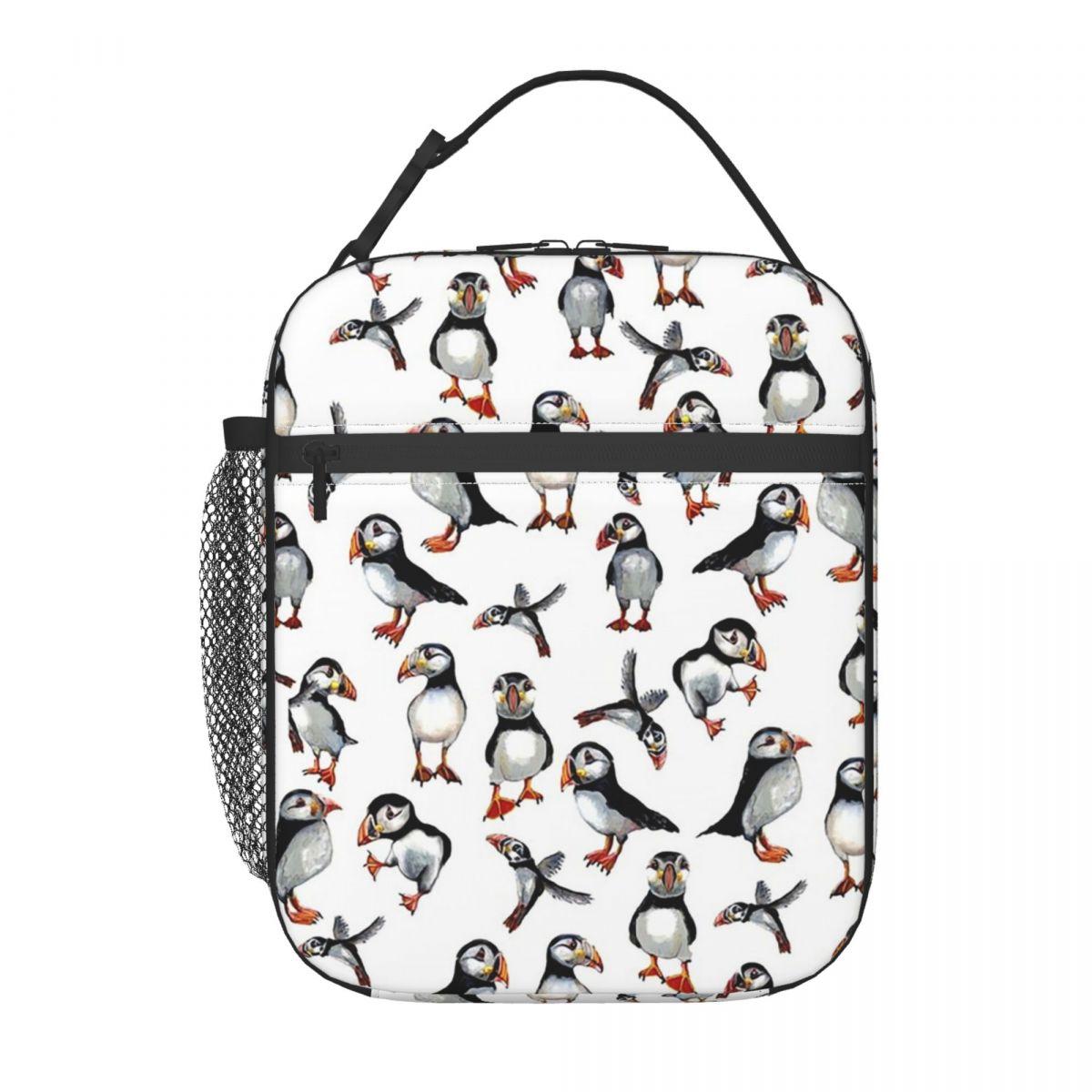 Puffins Pattern Insulated Lunch Bag for Women Children Portable Food Boxes Thermal Lunch Box Tote One Size