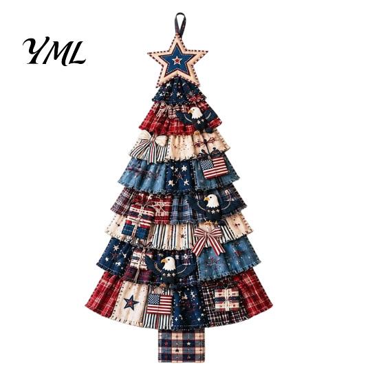 Traditional Craft Sewing Project Christmas Handmade Door Hanging Kit, Patchwork Tree Decoration DIY Textured Fabric Wall Set, Rustic Farmhouse Holiday