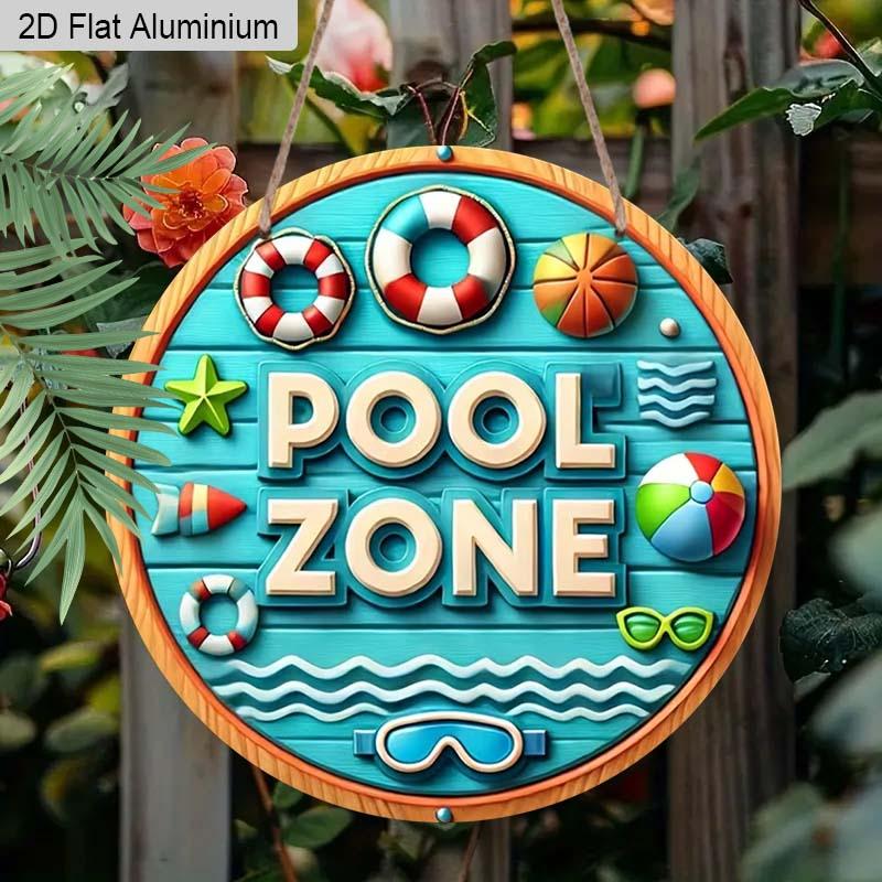 

2D Flat 1pc Pool Zone Aluminum Decoration Plaque, Pool Zone Lettering Sign, Backyard Poolside Decor, Beach House Decor, Summer Party Decor and 7.87×7.87inch