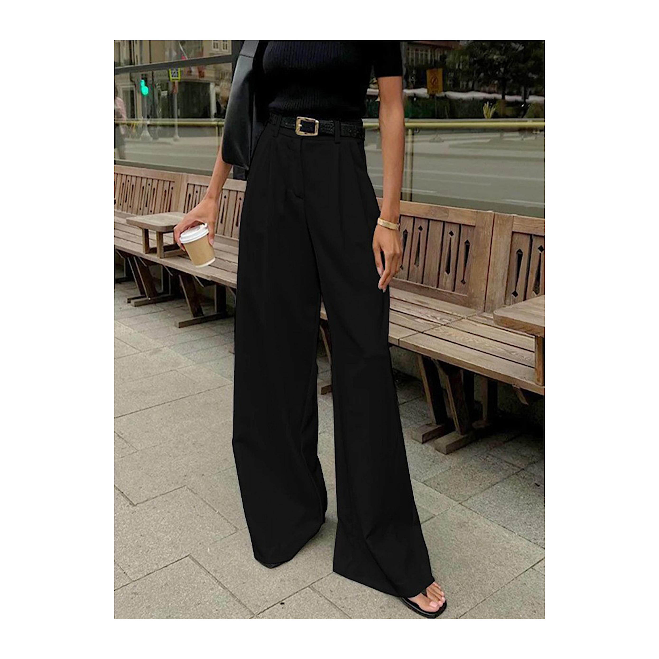 

Women s Fashionable And Versatile High-waisted Casual Suit Pants, Loose And Floor-length Pants S чёрный