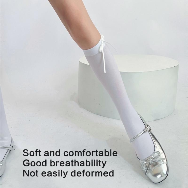 Ballett Elegante Samt Over-the-Calf Lange Socken für Damen Mädchen Süße Band Schleife Einfarbig Oberschenkelhohe Strümpfe