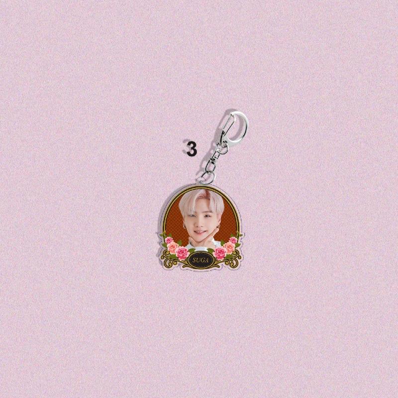7pcs BTS Romantic Vintage Rose Frame Keychain, Bangtan Boys Photo Keyring with Member Name, Kpop Idol Bag Pendant for ARMY Fans