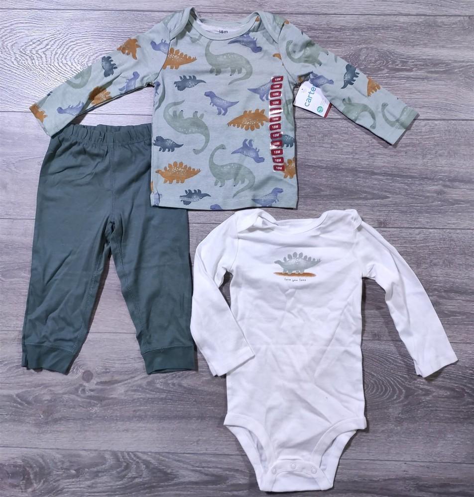 Набор Carter s для Мальчиков 18 Месяцев Динозавр 3 Предмета Рубашка Штаны Боди Подарок Унисекс Футболка S