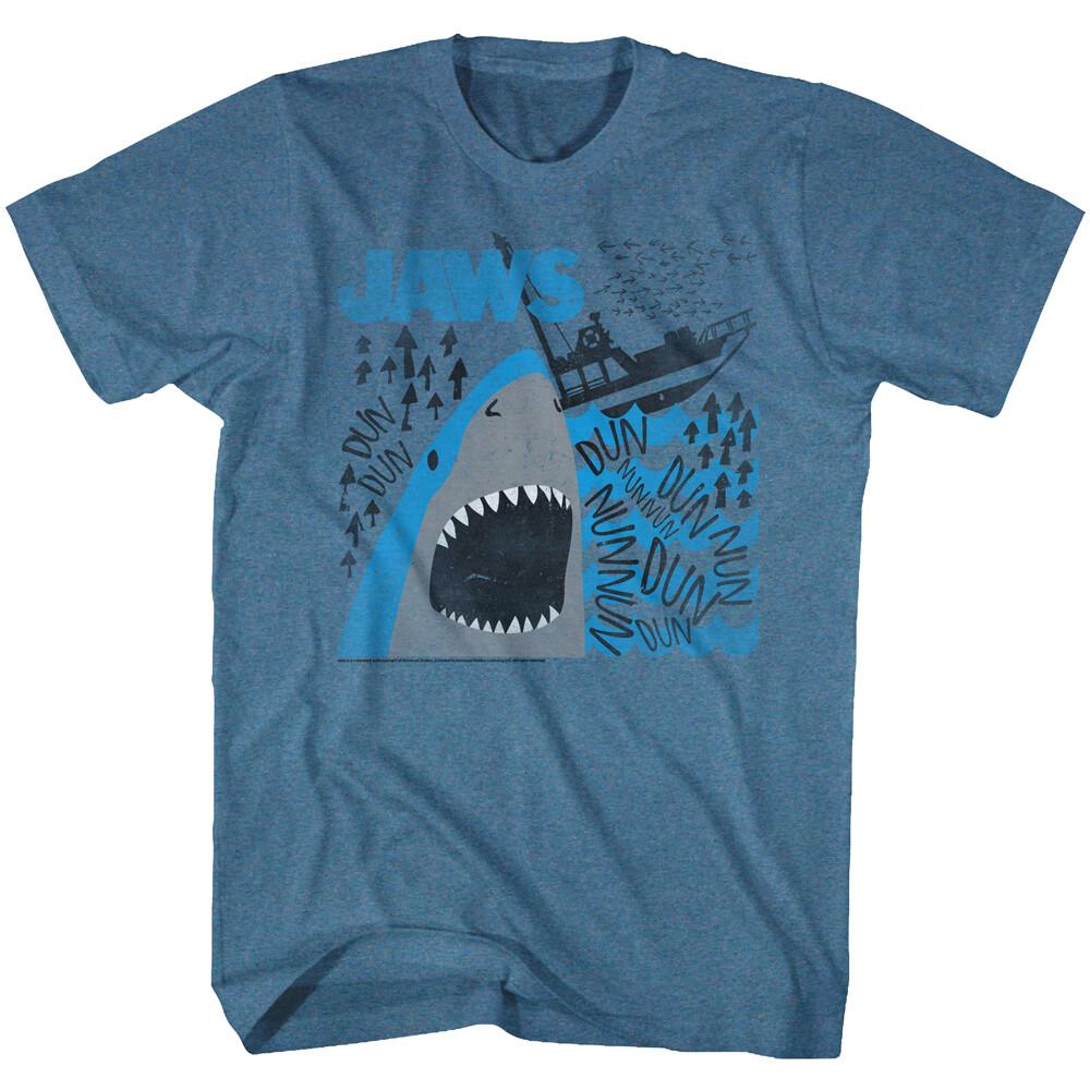 Jaws 70 Thriller Movie Dun Dun Repeat Shark Bite Orca Boat Men T Shirt XXL