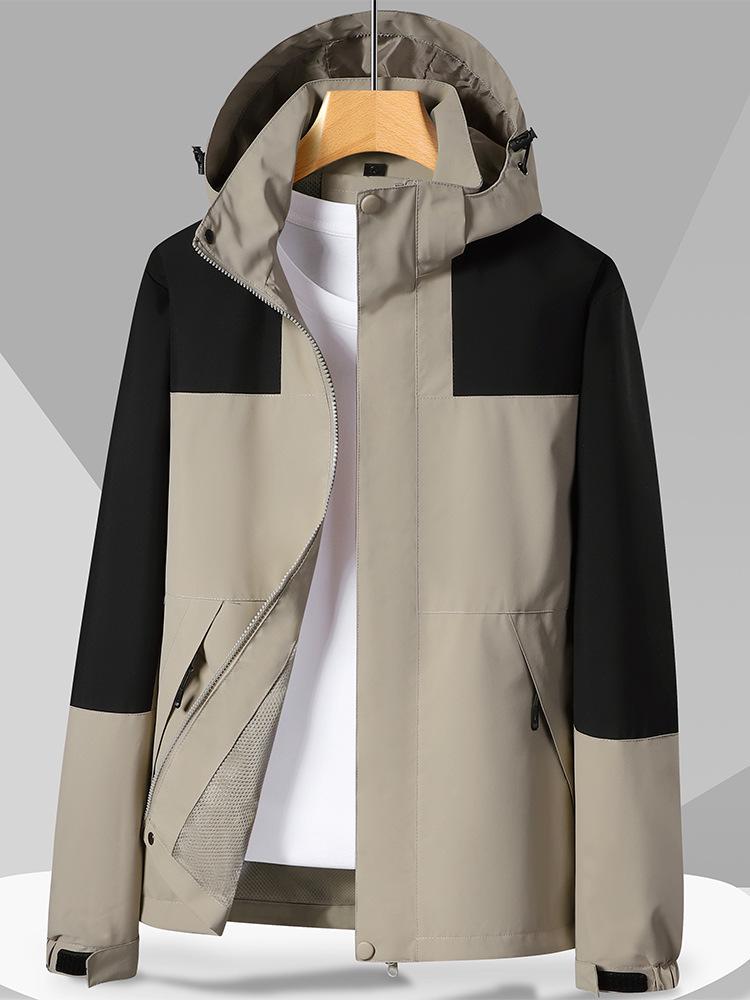 Autumn Waterproof Windproof Hooded Jacket - Unisex Color Block Thin Mountaineering Outerwear