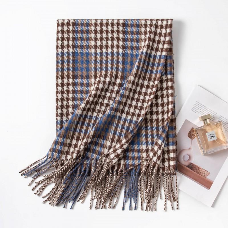 Womens Thickened Houndstooth Scarf With Contrast Colors Warm Winter Wrap Daily Wear Office Style