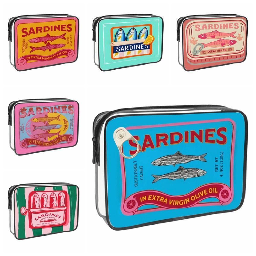 PVC Canned Sardines Makeup Bag Waterproof Zipper Closure Sardine Tin Fish Cosmetic Bag Portable Pencil Case Pouch for Women