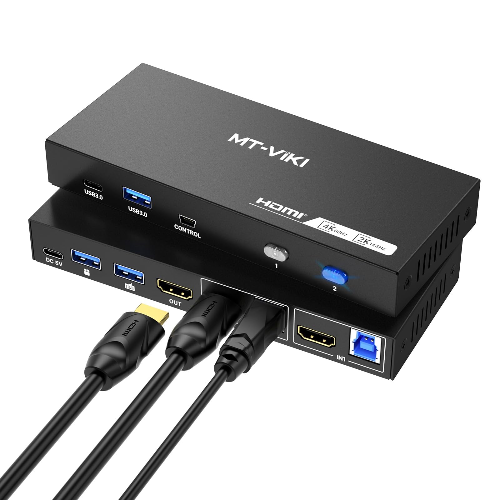 KVM-переключатель MT-VIKI, HDMI, 4K@60Hz/2K@144Hz KVM-переключатель, 2 ПК-1 монитор KVM, 4 порта USB 3.0 (3 x USB-A + 1 x USB-C)